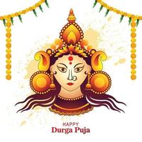 Lycklig Navratri firande på durga puja skön ansikte kort bakgrund vektor