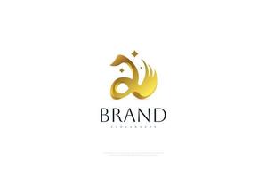 goldener Schwan und Sterne-Logo-Design. luxus-goldschwan-logo-illustration, ideal für spa-, mode-, schönheits-, kosmetik-, salon- oder schmuckmarkenlogo