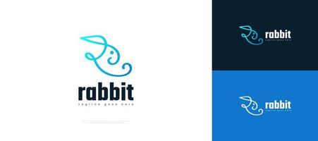 einfaches und minimalistisches blaues Kaninchen-Logo im Monoline-Stil. süßes Hasenkopf-Logo oder Symbol vektor