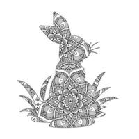 kanin mandala färg sida för barn och vuxna, djur- mandala vektor linje konst design stil illustration.