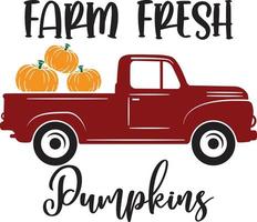 LKW mit frischen Kürbissen auf dem Bauernhof, glücklicher Herbst, Erntedankfest, glückliche Ernte, Vektorillustrationsdatei vektor