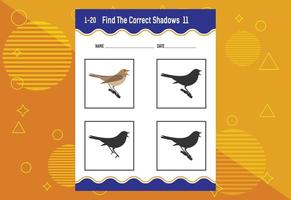 Finden Sie den richtigen Schatten. arbeitsblatt zur bildungsentwicklung. passendes Spiel für Kinder. vektor