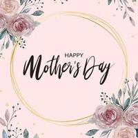 Lycklig mors dag hälsning kort, akvarell hand måla skön bukett av ro på rosa bakgrund, vektor illustration av krans vår blommor för tryck, dekoration, inbjudan bakgrund