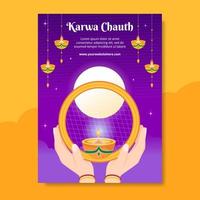 karwa chauth festival indische plakatvorlage handgezeichnete flache illustration der karikatur vektor