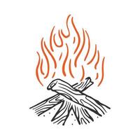 camp brennendes lagerfeuer mit flamme für campingdesign oder t-shirt-druck vektor