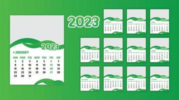 Jahreskalender 2023 druckfertige eps-Vektorvorlage, 12-Monats-Kalender. vektor