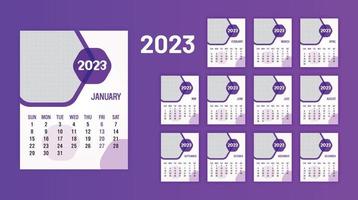 årlig kalender 2023 skriva ut redo eps vektor mall, 12 månader kalender.