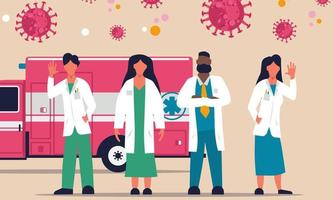 krankenwagenwagen patientengesundheitsalarm. Notfallrettungshilfe des Coronavirus-Krisenarztes. krankenhaushilfeschutz pandemie. vektor-illustration gesundheitswesen covid mobile fahrzeugservice autoklinik vektor