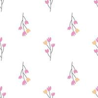 florales nahtloses Vektormuster mit Blumen. Frühlingsflora. einfacher handgezeichneter Kinderstil. hübsches Ditsy für Stoff, Textil, Tapete. digitales Papier im weißen Hintergrund vektor