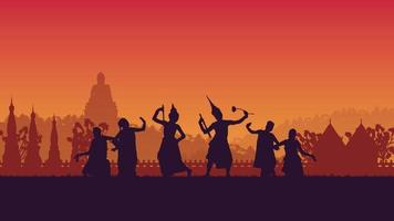 silhouette des traditionellen thailändischen tanzes auf farbverlaufshintergrund vektor