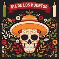 dia de los muertos mit schädel und blumenverzierung vektor