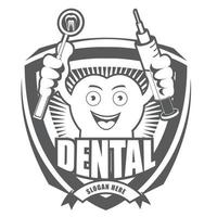 svart och vit tecknad serie leende tand label.it's dental vård begrepp. vektor