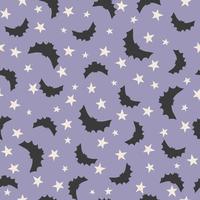 glad halloween söt vektor seamless mönster med tecknad bat, stjärnor. kreativ barnslig textur i skandinavisk stil. perfekt för tyg, textil vektorillustration.