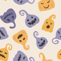 Urlaub Musterdesign mit lustigen Charakteren Kürbisse. Halloween-Vektor-Illustration. kreative kindliche textur im skandinavischen stil. ideal für stoff, textil. vektor