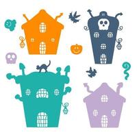 Halloween-Clipart-Häuser und Figuren-Silhouetten-Sammlung. vektor