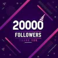 Danke 20000 Follower, 20.000 Follower feiern modernes, farbenfrohes Design. vektor