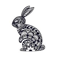 2023 Jahr des Kaninchens mit Papierkunst geschnittenem weißem Hintergrund, chinesischem Sternzeichen, schönem Osterhasen mit floralem, ausgefallenem Hasen mit lasergeschnittenem Muster zum Stanzen oder Schablone vektor