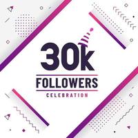 Danke 30.000 Follower, 30000 Follower feiern modernes, farbenfrohes Design. vektor
