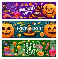 Halloween-Feiertags-Cartoon-Banner, Süßigkeiten, Bonbons vektor