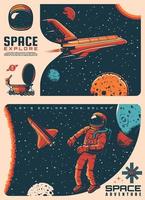astronaut och rymdskepp i yttre rymden vektor