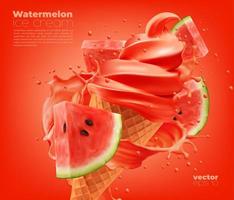 Wassermelonen-Softeistüte mit Splash-Werbung vektor