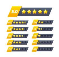 Bewertungsrate von fünf goldenen Sternen. Kundenbewertung vektor