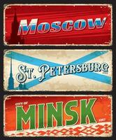 St. Petersburg, Moskau, Minsk City Travel Plates vektor