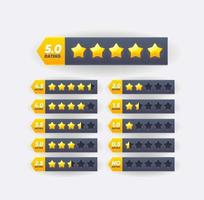 Bewertungsrate mit fünf goldenen Sternen, Kundenfeedback vektor
