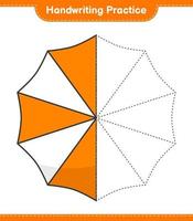 handstil öva. spårande rader av strand paraply. pedagogisk barn spel, tryckbar arbetsblad, vektor illustration