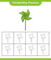 Handschrift üben. Verfolgen von Linien von Windrädern. pädagogisches kinderspiel, druckbares arbeitsblatt, vektorillustration vektor