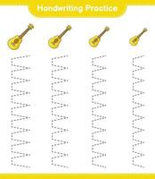 Handschrift üben. Verfolgen von Linien der Ukulele. pädagogisches kinderspiel, druckbares arbeitsblatt, vektorillustration vektor