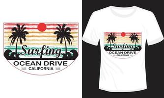 surfing hav kör kalifornien t-shirt design vektor