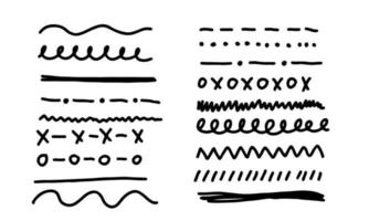 handgezeichnete Linien und Trennlinien in verschiedenen Stilen. schwarz-weiße umriss dekorative formen. Satz von Doodle-Randlinien Vektor-Illustration-Konzept vektor