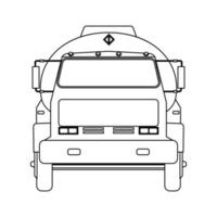 Kraftstoff-LKW-Transport-Vektorsymbol-Illustrationsentwurf. fahrzeug transport industrie benzin anhänger isoliert weiß lkw auto linie dünn vektor