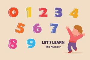 glückliches kind lernt die zahl 0-9. Konzept zum Schreiben und Zählen von Zahlen. Vektor-Illustration. vektor
