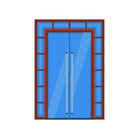 Türspiegel Vektorsymbol Innenrahmen blaues Glas. karikatur innerhalb des geschlossenen eingangs der flachen architektur. Büro transparente Ausgangsreflexion vektor
