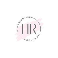 anfängliches hr-minimalistisches logo mit pinsel, anfängliches logo für unterschrift, hochzeit, mode, schönheit und salon. vektor