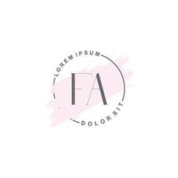 anfängliches fa-minimalistisches logo mit pinsel, anfängliches logo für unterschrift, hochzeit, mode, schönheit und salon. vektor