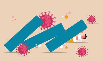 företag entreprenör kris covid kollaps företag. coronavirus krascha valuta marknadsföra människor. stock pengar vektor illustration epidemi Diagram fel släppa problem begrepp. investering låsning