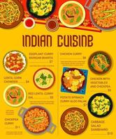 Menüseitenvorlage für indisches Essen im Restaurant vektor
