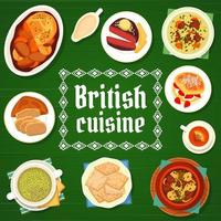 Menüabdeckung der britischen Küche mit englischem Lebensmittelrahmen vektor