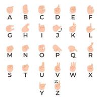 handzeichensprachsammlung mit zeichentrickfigur junge vektor