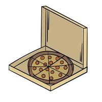Doodle-Stickerbox mit Peperoni-Pizza vektor