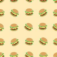 nahtloses Muster mit Burger. hand gezeichnet von fast-food-illustration. hintergrund für restaurant, menü, streetfood, café vektor