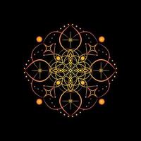 Steigungsmandala auf einem schwarzen Hintergrund. Vektor-Boho-Mandala in gelben und roten Farben. Mandala mit Blumenmustern. Yoga-Vorlage vektor