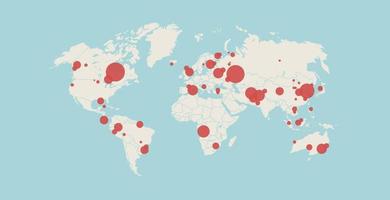 weltkarte mit ortsstiften ausbruch von coronavirus bestätigte fälle melden weltweit global infektionsepidemie mers-cov grippe breitet sich schwimmende grippeländer aus. vektor