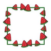 fyrkant ram, saftig röd bitar av vattenmelon, kopia Plats, vektor illustration i tecknad serie stil på en vit bakgrund