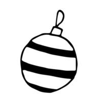 schwarz-weiß gestreifte Weihnachtskugel. Doodle-Cliparts. Vektor-Illustration mit Christbaumschmuck. vektor