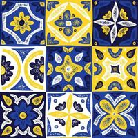 portugisiska azulejos bricka sömlös mönster. hand dra abstrakt blommig design. vektor texturerad bakgrund.