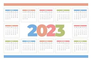 2023 färgad kalender mall, vektor illustration